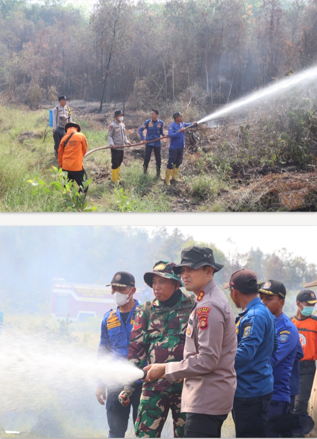 Kapolres OKU Timur Turun Langsung Padamkan Titik Api Karhutla di Madang Suku I