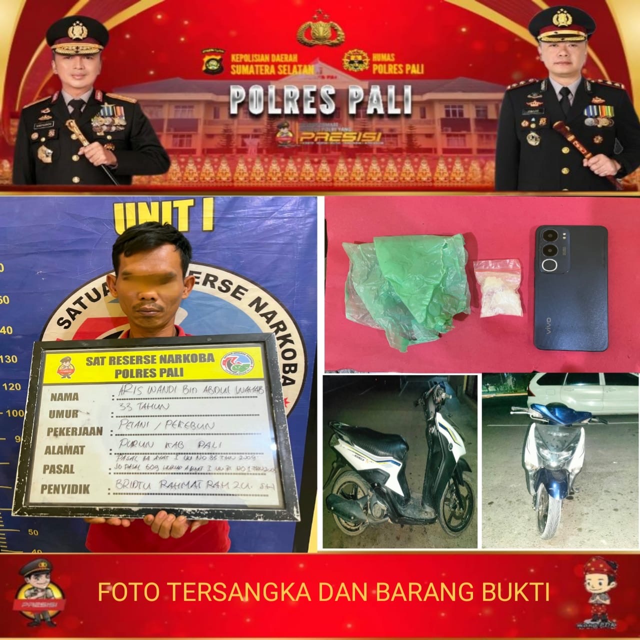 Polres PALI Ungkap Dugaan Peredaran Sabu di Pengabuan, Pria 33 Tahun Diamankan Bawa 9,78 Gram