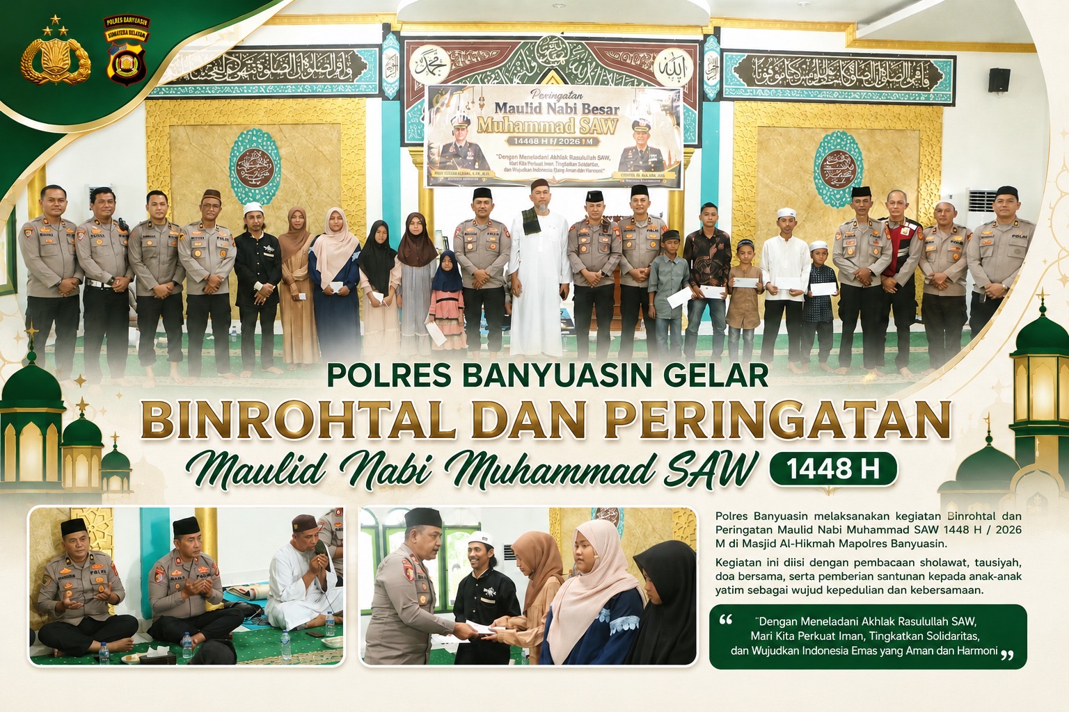 Polres Banyuasin Gelar Binrohtal dan Peringatan Maulid Nabi Muhammad SAW 1448 H