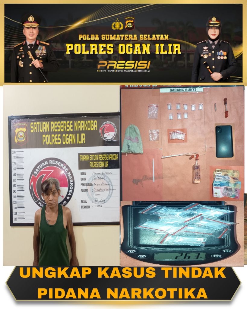 Sat Narkoba Polres Ogan Ilir Kembali Ungkap Peredaran Sabu, 8 Paket Seberat 2,63 Gram Diamankan