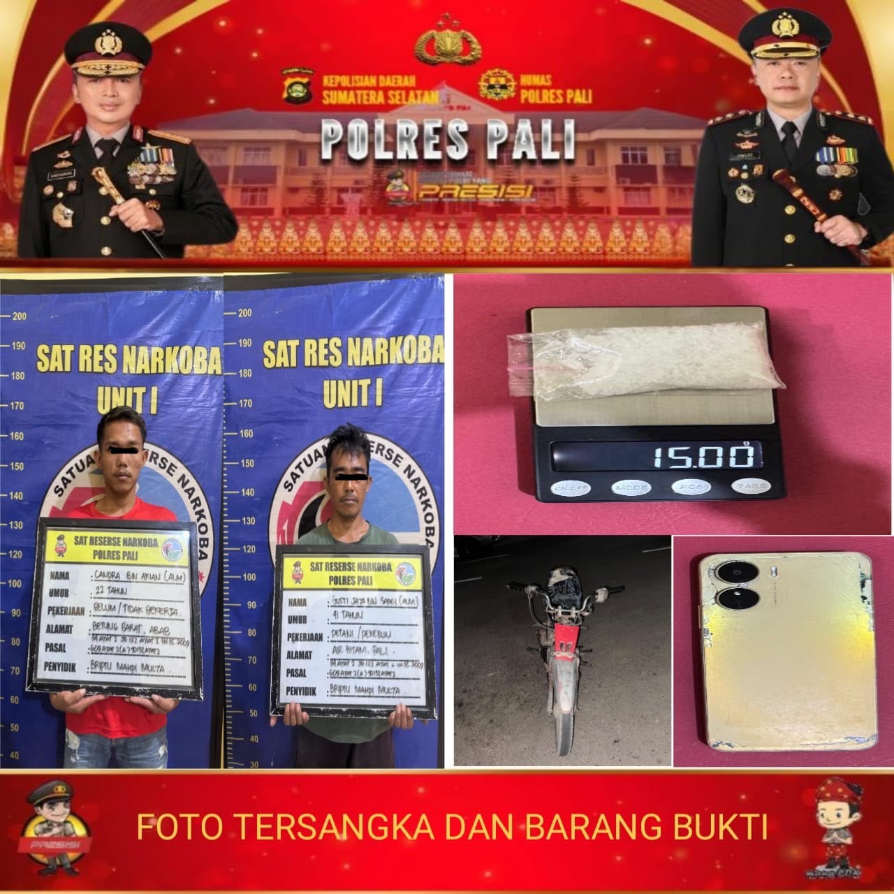 Satresnarkoba Polres PALI Tangkap Dua Pria Diduga Pengedar Sabu di Rumah Kosong Desa Pengabuan
