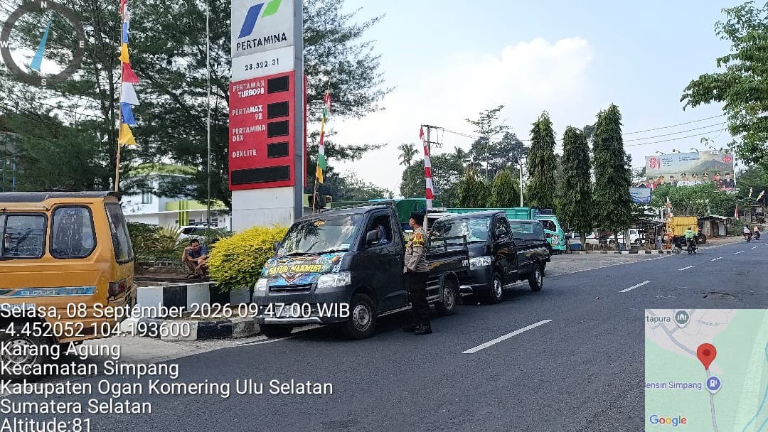 Patroli Rutin, Polsek Simpang Cek Operasional dan Stok BBM di SPBU Simpang