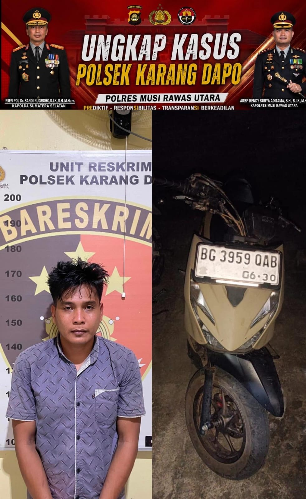 Diduga Bawa Kabur Motor Mantan Istri Siri, Pria 34 Tahun Diamankan Polsek Karang Dapo