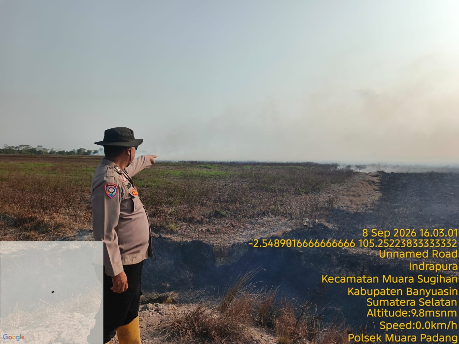 Polsek Muara Padang Ground Check Hotspot di Indrapura, Lahan Terbakar Capai 10 Hektare
