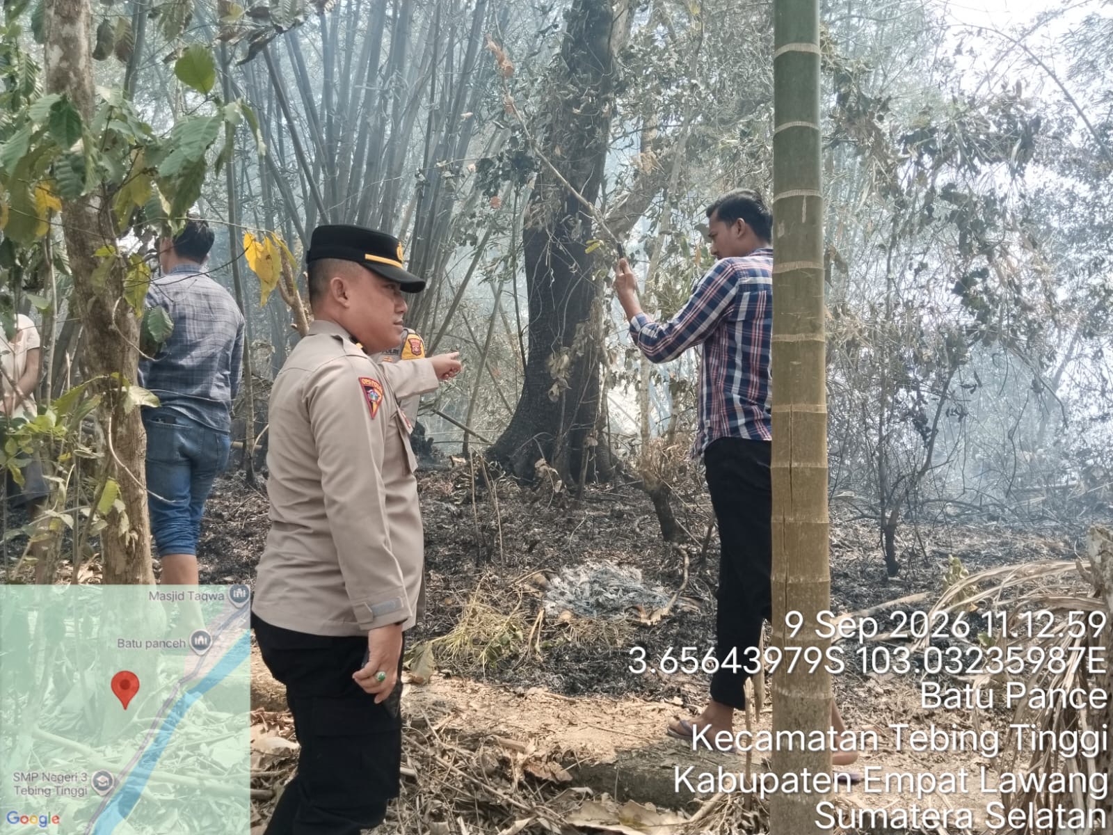 Gerak Cepat, Polres Empat Lawang dan Polsek Tebing Tinggi Cek Lokasi Karhutla di Desa Batu Pance