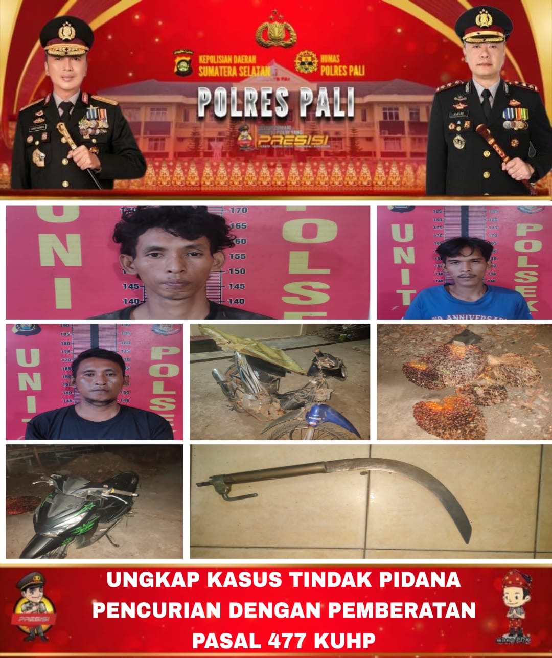 Tiga Pelaku Curanmor? Bukan, Pencurian Sawit di Kebun PT Surya Bumi Agro Langgeng Dibekuk Polsek Talang Ubi