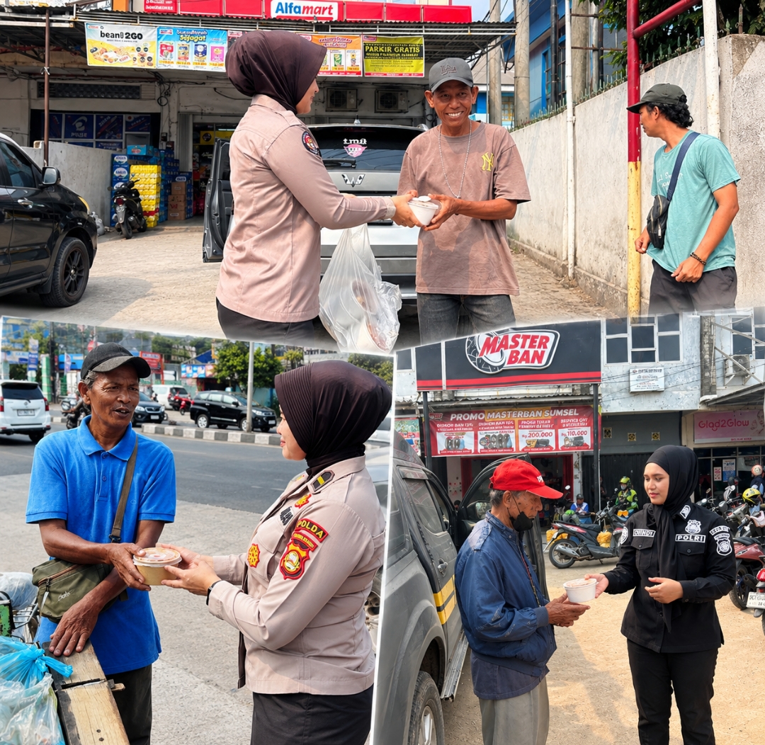 Personel Bidhumas Polda Sumsel Bagikan Sarapan, Ajak Warga Berdoa untuk Penanganan Karhutla