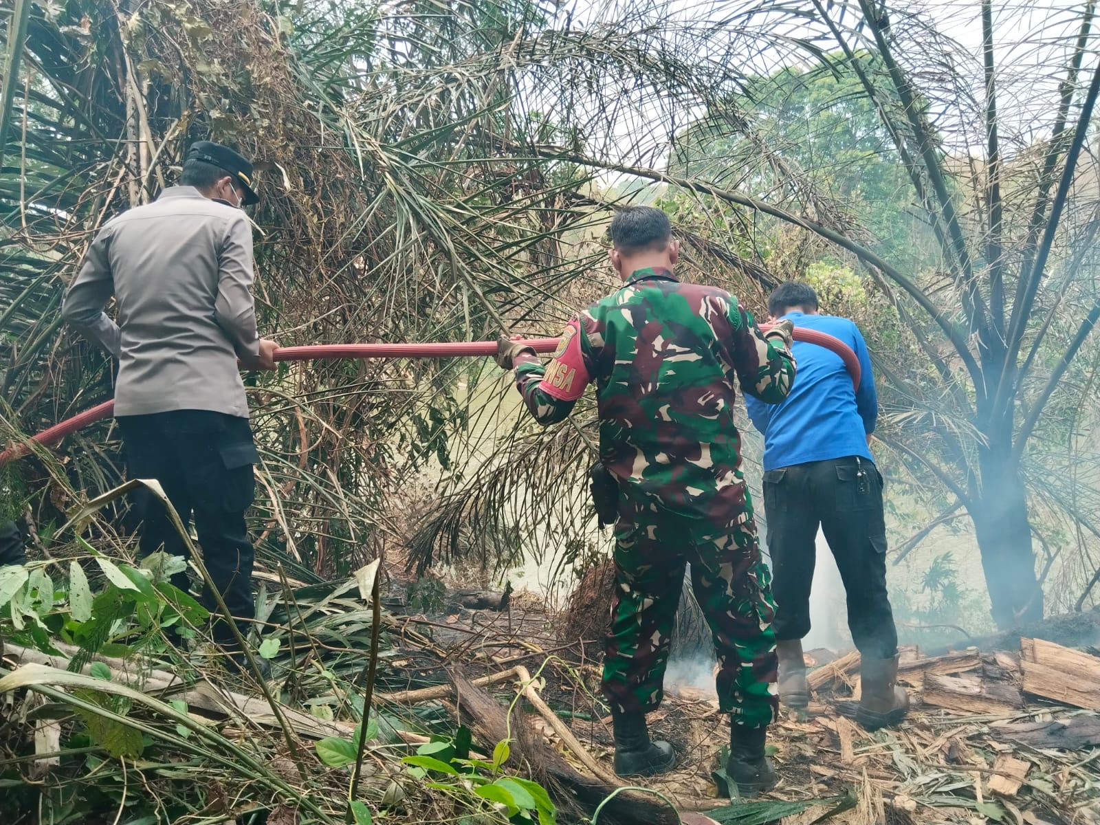 Kapolsek Peninjauan Pimpin Langsung Pemadaman Karhutla di Desa Bindu