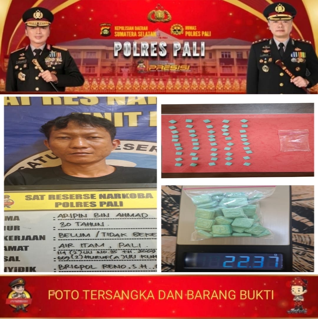 Polres PALI Bekuk Terduga Pengedar Ekstasi, 50 Butir Pil Berlogo TikTok Diamankan
