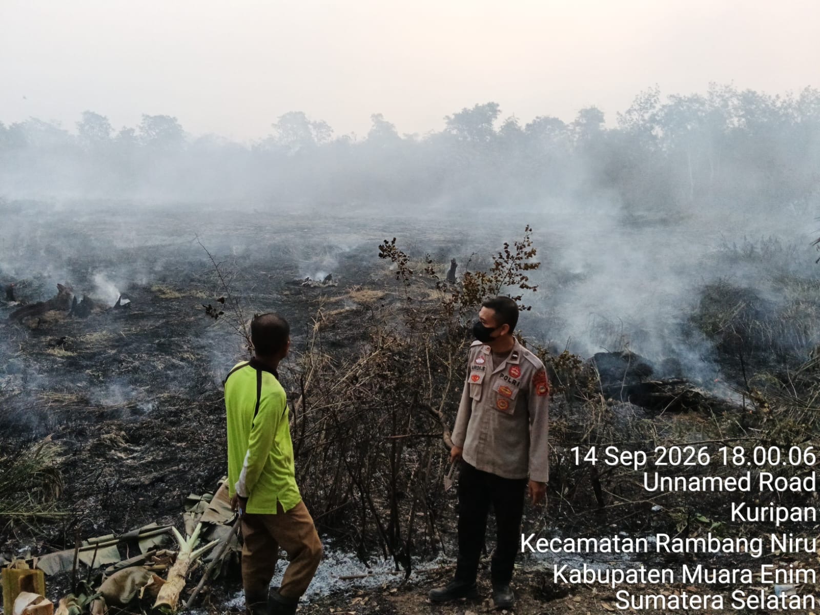 Hotspot BRIN Terdeteksi, Polsek Rambang Niru Bergerak Cepat Cek Titik Nol: Lahan Sawah Terbakar Ditemukan