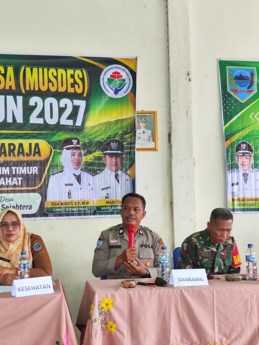 Musdes Perubahan 2026 dan RKP 2027, Polsek Kikim Timur Sampaikan Imbauan Kamtibmas kepada Masyarakat Desa Purwaraja