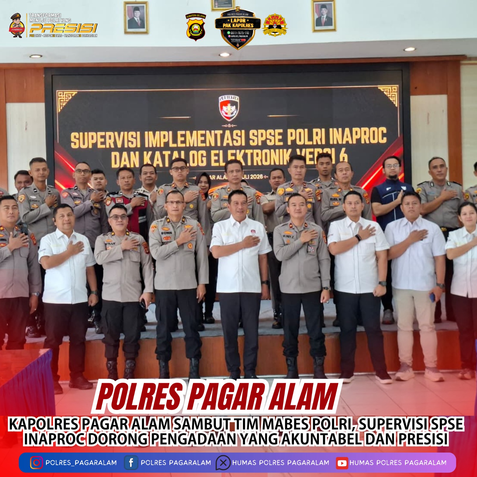 Perkuat Tata Kelola Pengadaan Transparan, Polres Pagar Alam Jadi Tuan Rumah Supervisi SPSE Polri INAPROC dan E-Katalog Versi 6