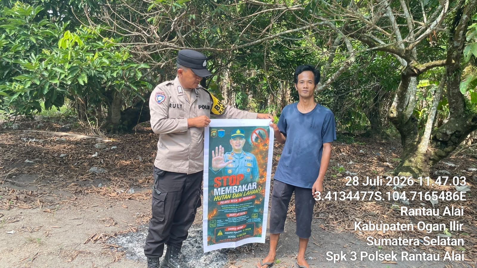 Polsek Rantau Alai Tingkatkan Patroli Terpadu Cegah Karhutla, Edukasi Masyarakat dan Sebarkan Maklumat Kapolda Sumsel