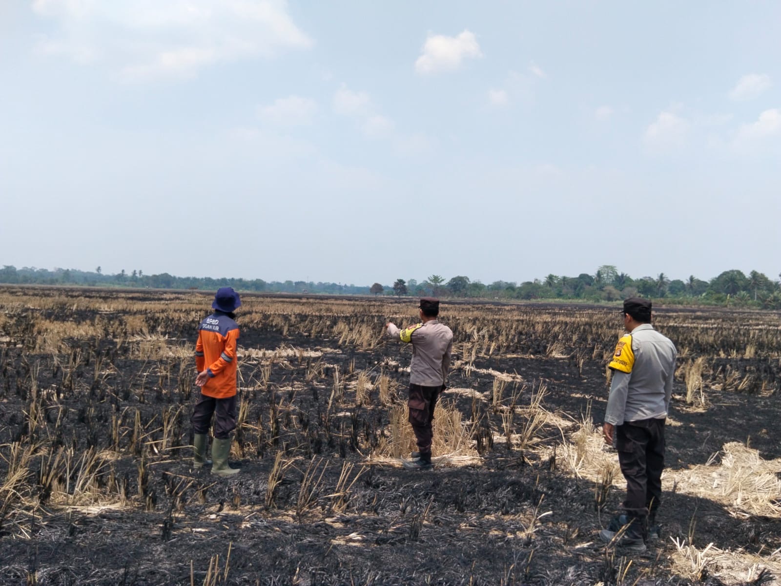 Polsek Tanjung Raja Ogan Ilir Bersama BPBD Padamkan Karhutla di Rantau Panjang Ulu