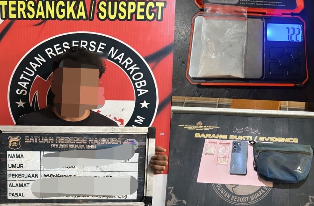 Simpan Sabu 7,22 Gram di Rumah, Pemuda 25 Tahun di Muara Enim Diamankan Satresnarkoba Polres Muara Enim