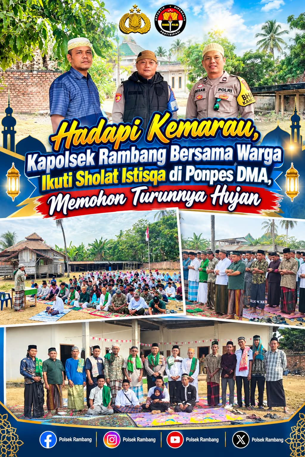 Hadapi Kemarau, Kapolsek Rambang Bersama Warga Ikuti Sholat Istisqa di Ponpes DMA, Memohon Turunnya Hujan