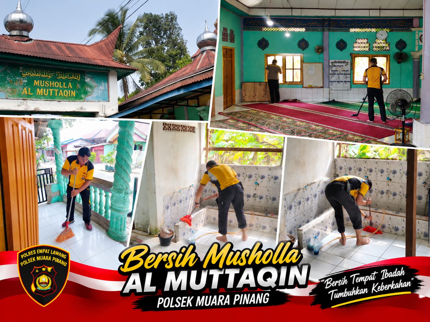 Dukung Program Belida Asri, Kapolsek Muara Pinang Pimpin Aksi Gotong Royong Bersihkan Mushola Al Muttaqin