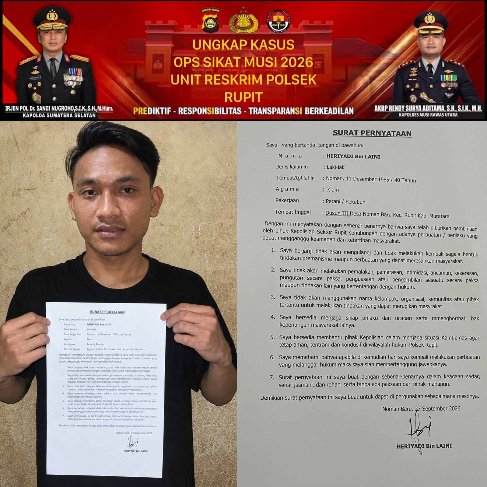 Operasi Sikat I Musi 2026, Polsek Rupit Tertibkan Dugaan Pungli di Jalan Lintas Noman Baru