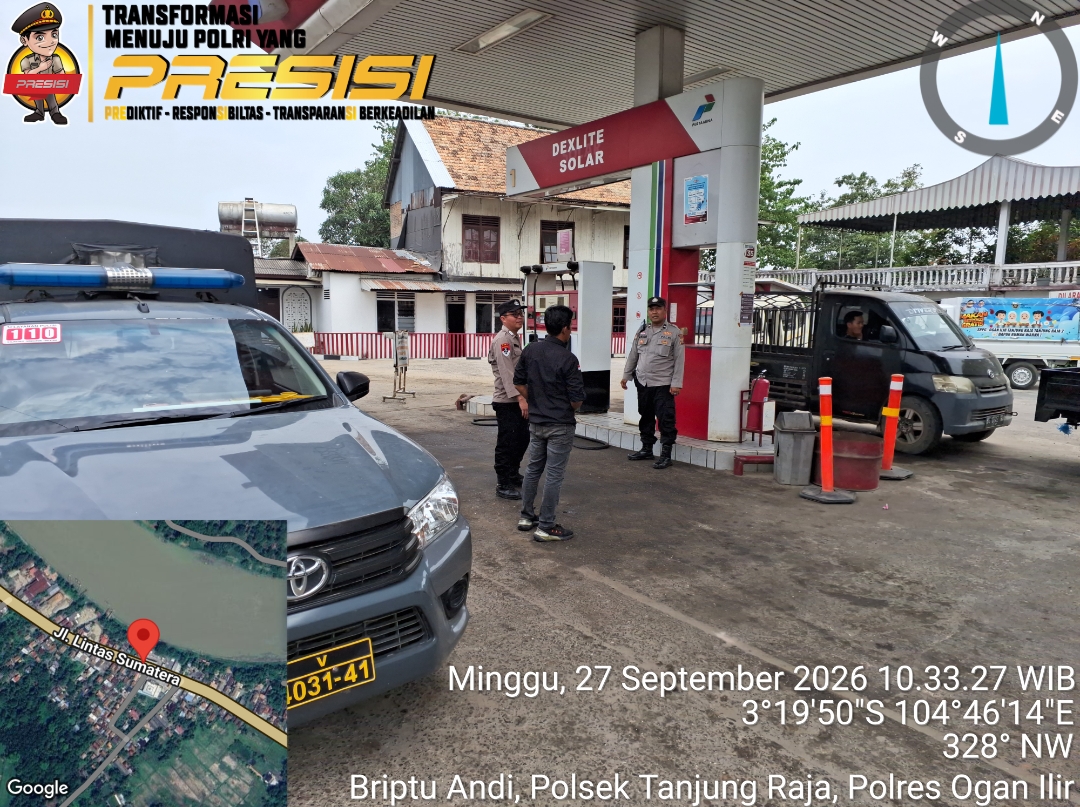 Pantau SPBU Lintas Sumatera, Polsek Tanjung Raja Pastikan Distribusi BBM Lancar