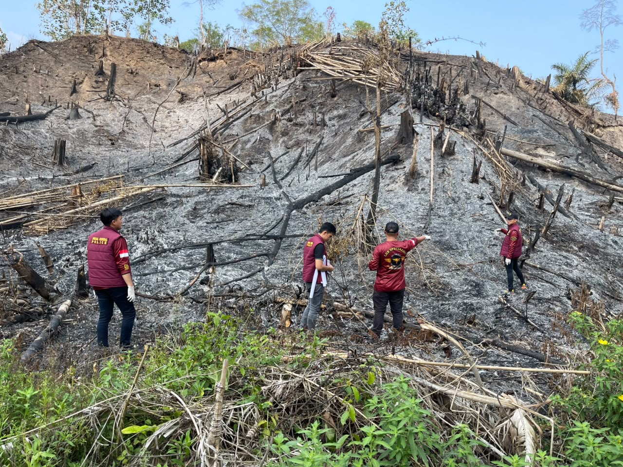 Polres OKU Selatan Selidiki Lahan Terbakar di Buay Pemaca, Pasang Plang Penanganan Perkara Karhutla