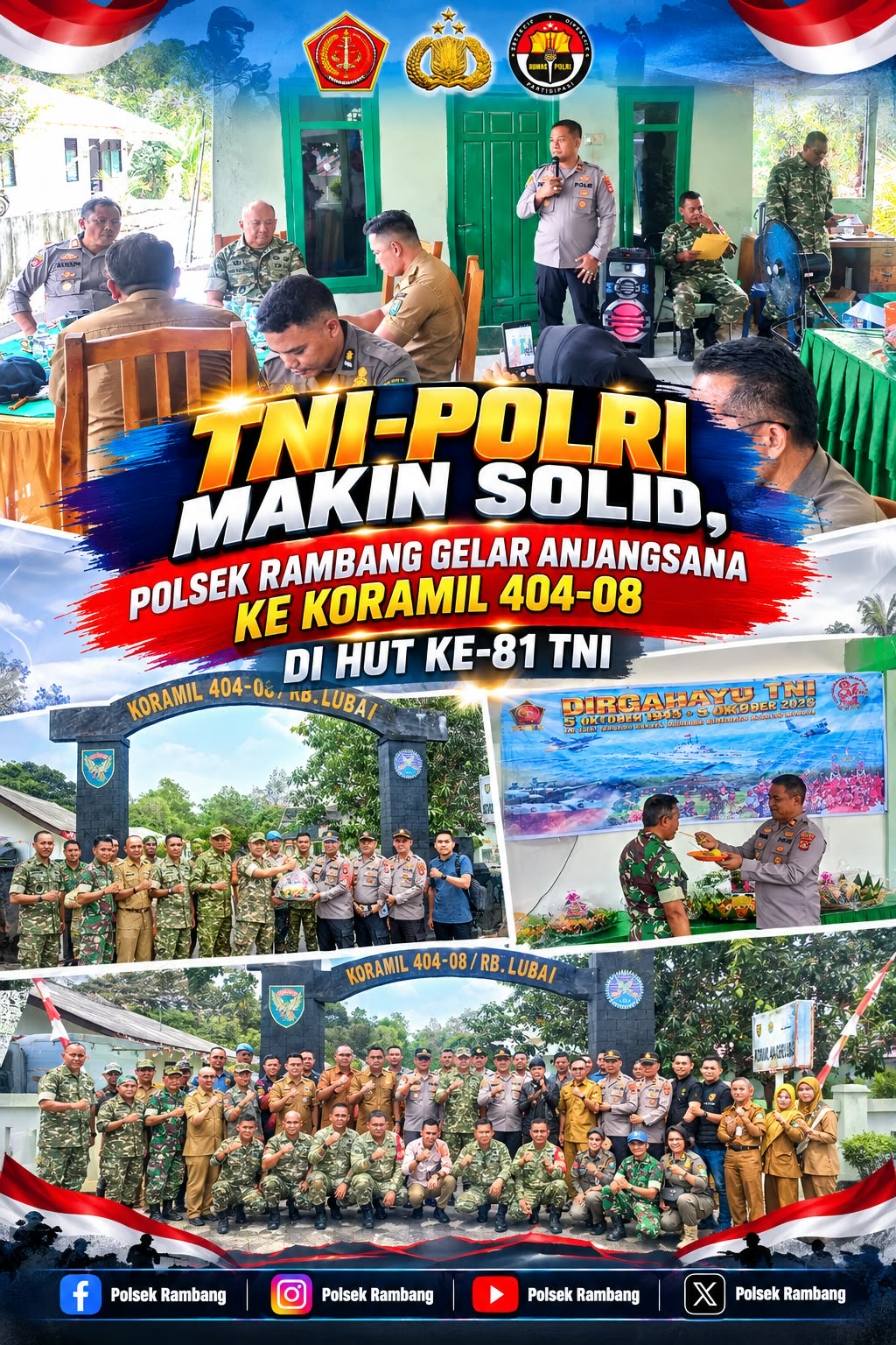 TNI-Polri Makin Solid, Polsek Rambang Gelar Anjangsana ke Koramil 404-08 di HUT ke-81 TNI