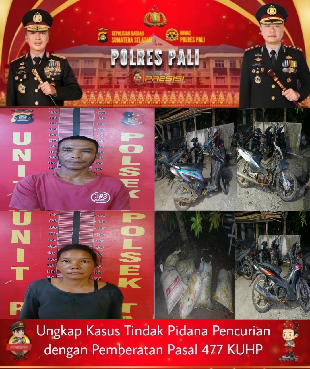 Operasi Sikat Musi 2026, Polsek Talang Ubi Amankan Dua Terduga Pelaku Pencurian Brondolan Sawit