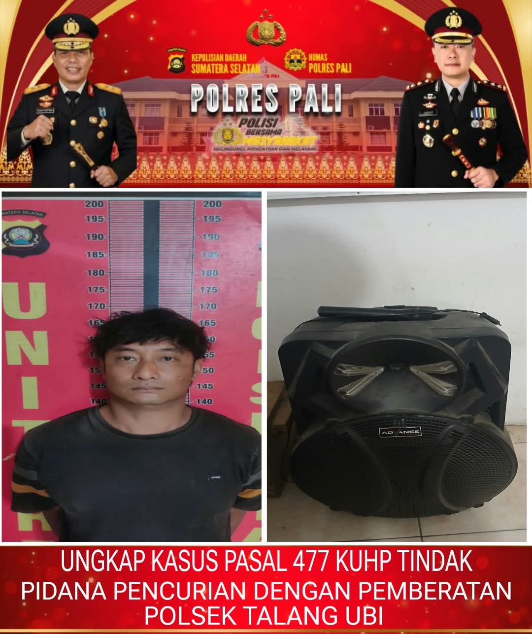 Operasi Sikat Musi I 2026, Polsek Talang Ubi Ungkap Kasus Pencurian Speaker Aktif di Desa Semangus