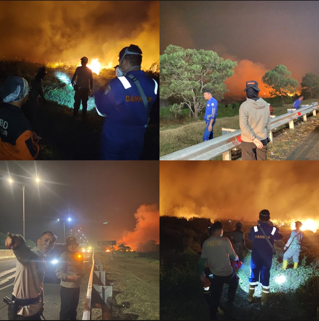 Berjibaku Semalaman, Karhutla di Tol Indralaya KM 06.200 B Berhasil Dipadamkan Tim Gabungan