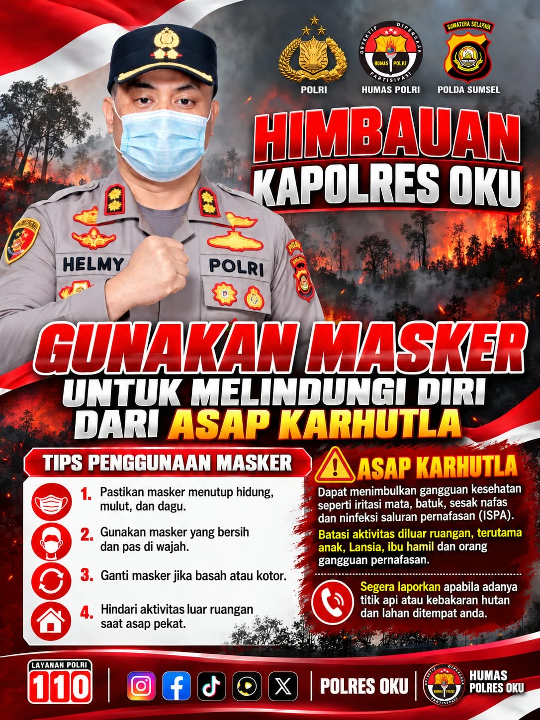 Kapolres OKU AKBP Helmy Tamaela Imbau Personel dan Masyarakat Waspadai Bahaya Asap Karhutla