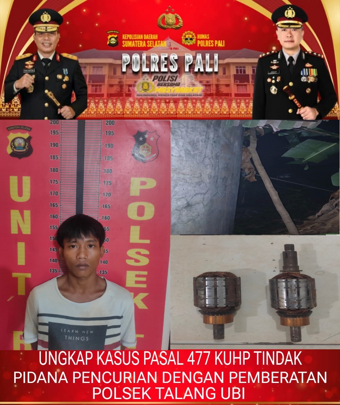 Polsek Talang Ubi Ungkap Kasus Pembobolan Toko Sparepart di Pasar Atas, Pemuda 19 Tahun Diamankan