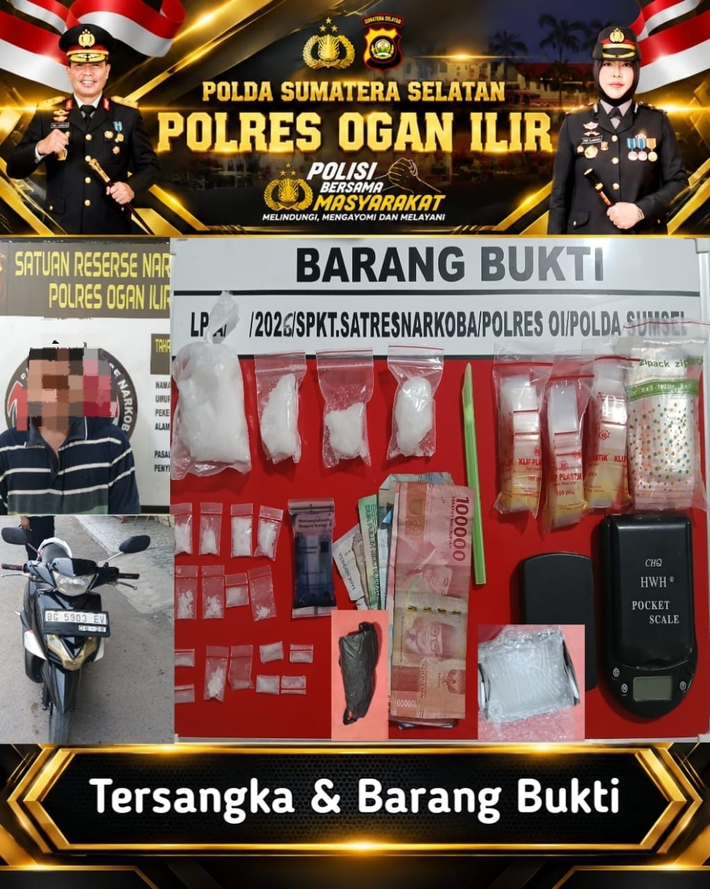 Sat Resnarkoba Polres Ogan Ilir Ringkus Pengedar Sabu 106,99 Gram di Tanjung Sejaro
