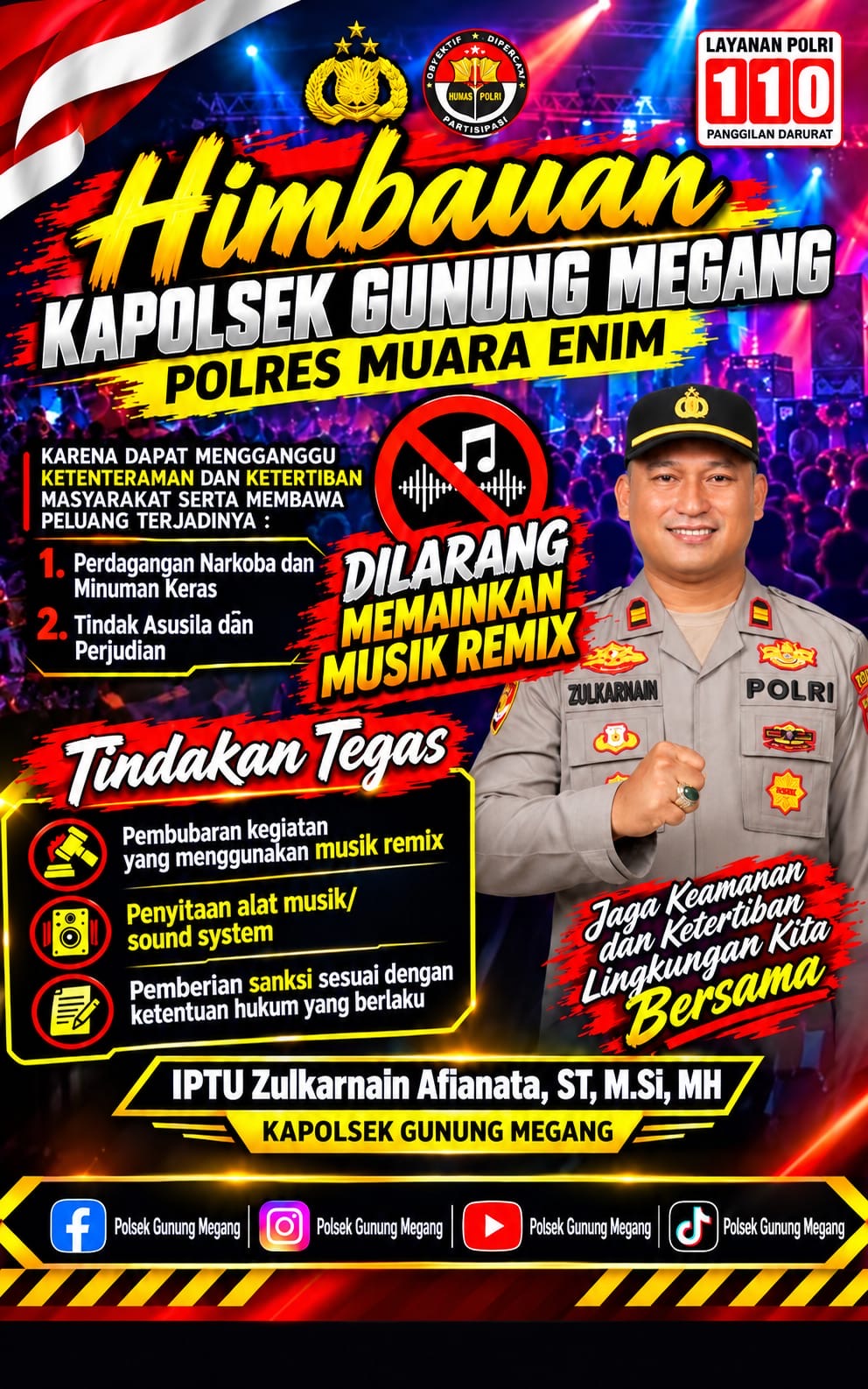 Kapolsek Gunung Megang Imbau Masyarakat Hindari Musik Remix yang Mengganggu Ketertiban, Tegaskan Penindakan