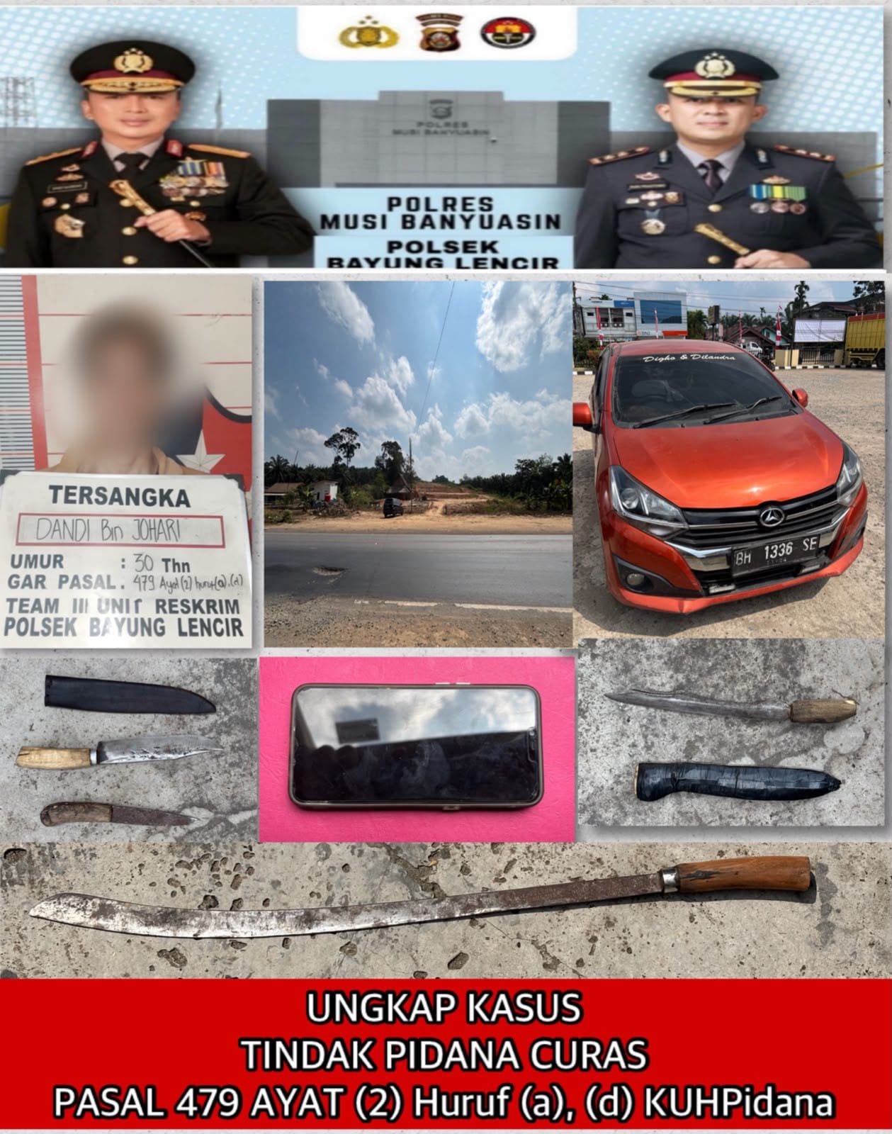 Ancam Korban dengan Parang di Jalintas Palembang–Jambi, Pelaku Curas Dibekuk Polsek Bayung Lencir