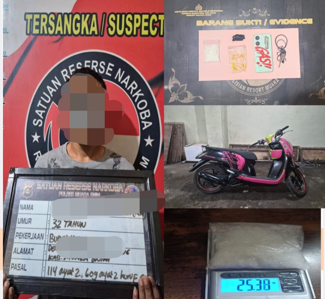 Sabu 25,38 Gram Disembunyikan di Box Filter Udara Motor, Pedagang di Muara Enim Diciduk Polisi