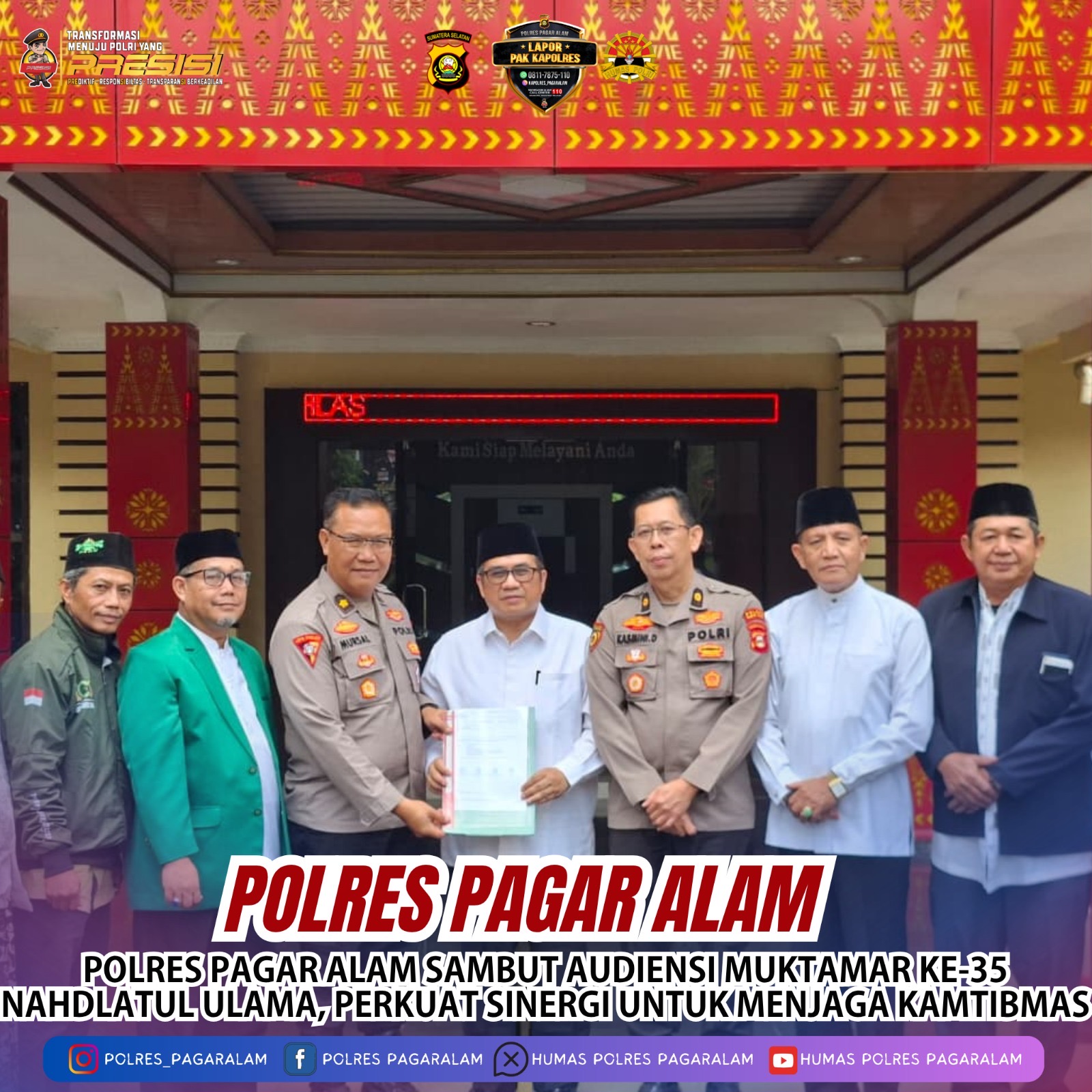 Polres Pagar Alam Sambut Audiensi Muktamar Ke-35 Nahdlatul Ulama, Perkuat Sinergi untuk Menjaga Kamtibmas