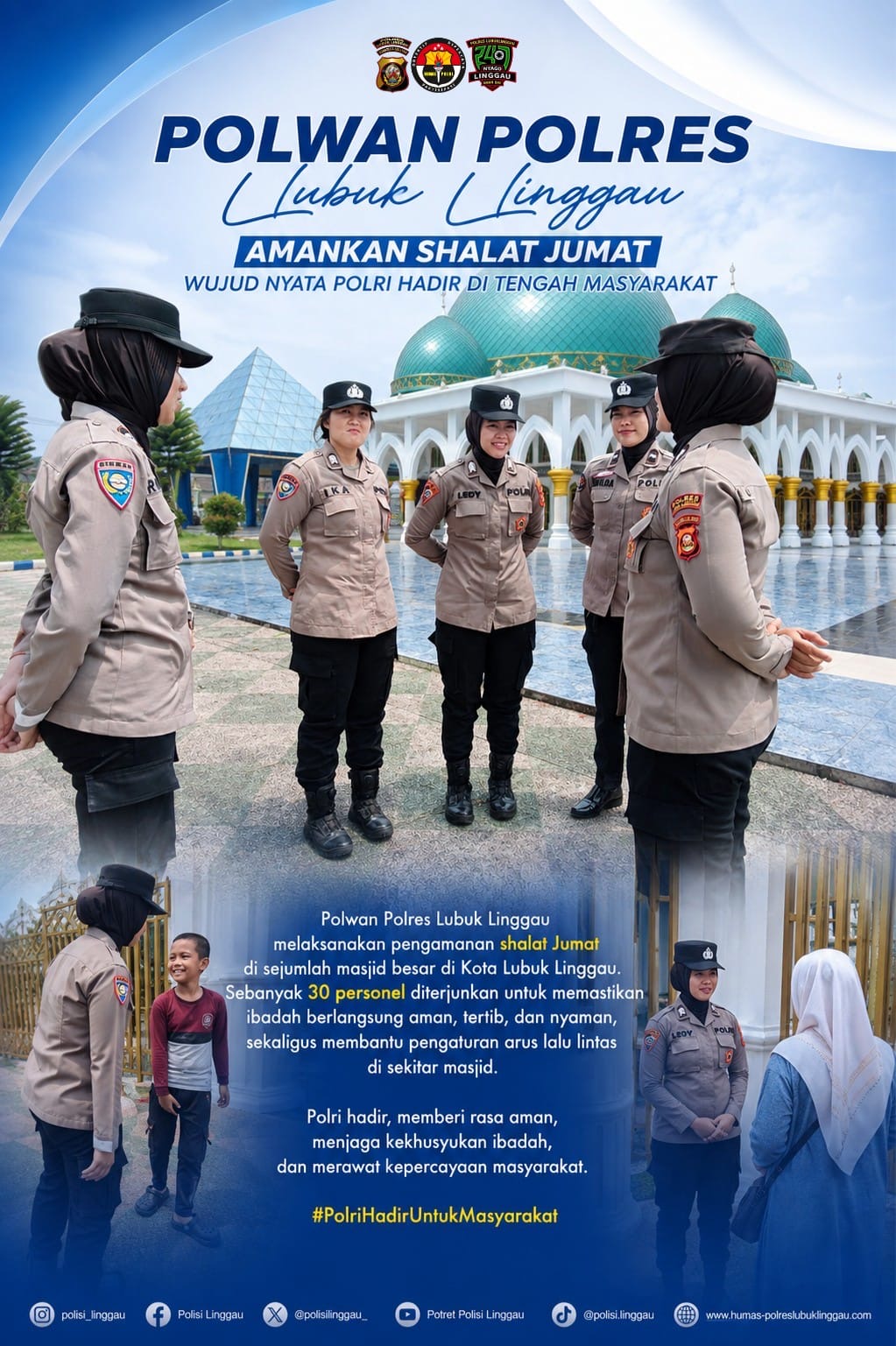 30 Polwan Polres Lubuk Linggau Amankan Shalat Jumat, Wujudkan Pelayanan Humanis di Tengah Masyarakat