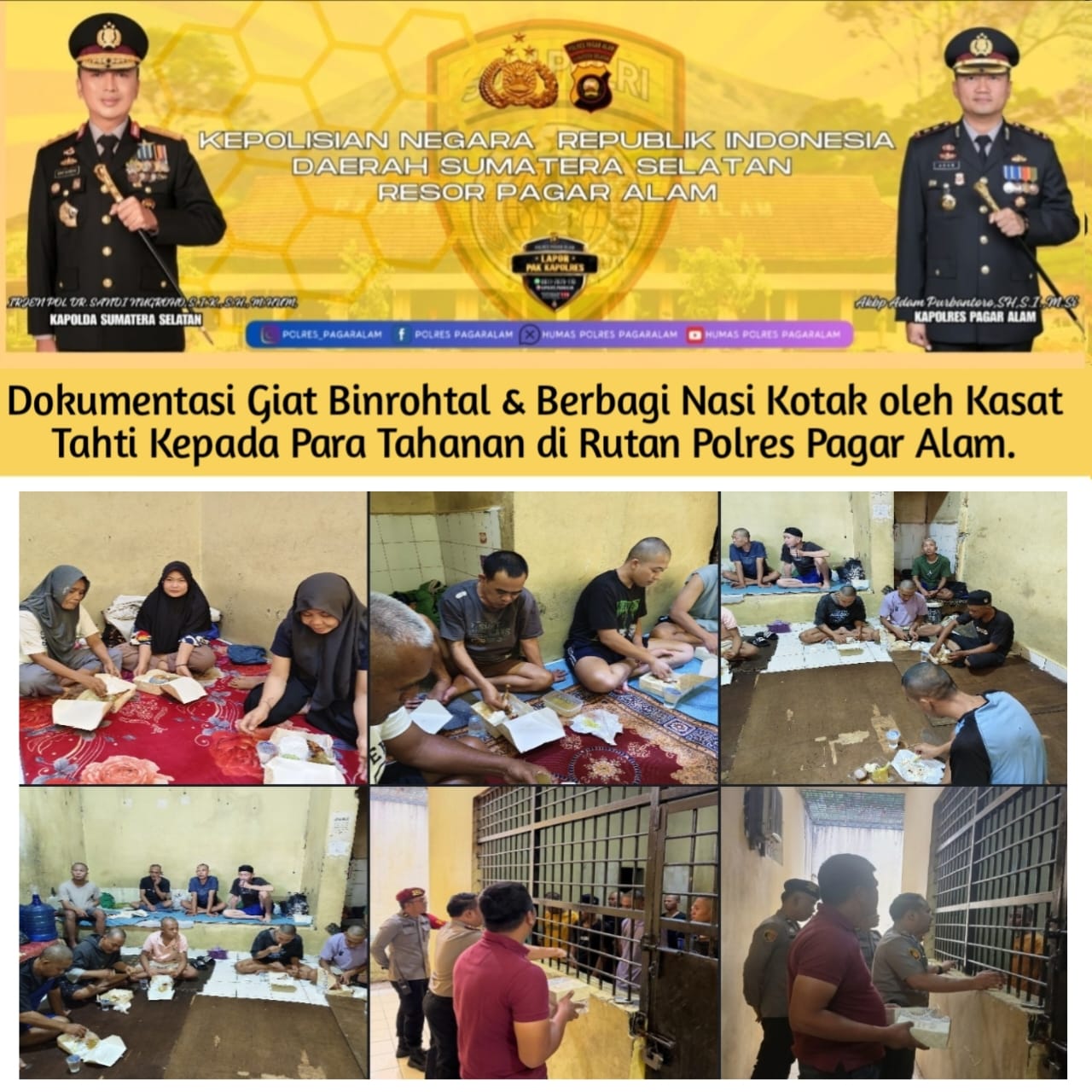 Jumat Berkah, Polres Pagar Alam Berbagi Nasi Kotak dan Pembinaan kepada Tahanan
