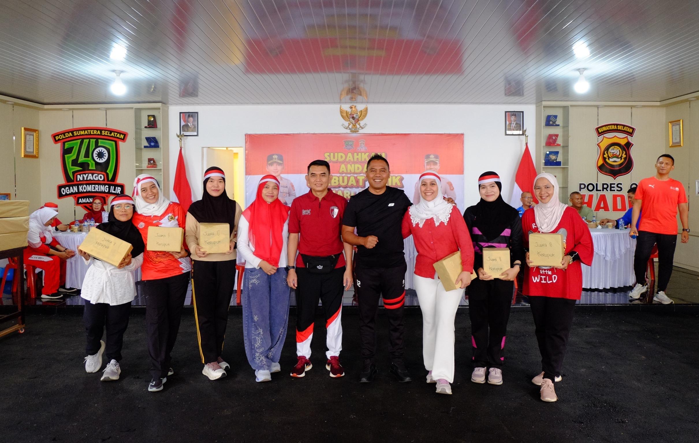 Semarak HUT Ke-81 RI, Polres OKI Gelar Jalan Santai dan Beragam Lomba Tradisional