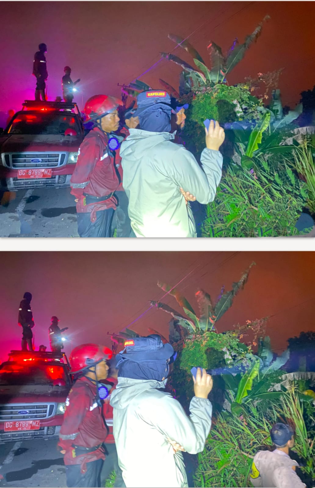 KARHUTLA TERJADI MALAM HARI, KAPOLRES OGAN ILIR BERSAMA TIM GABUNGAN TURUN LANGSUNG PIMPIN PEMADAMAN