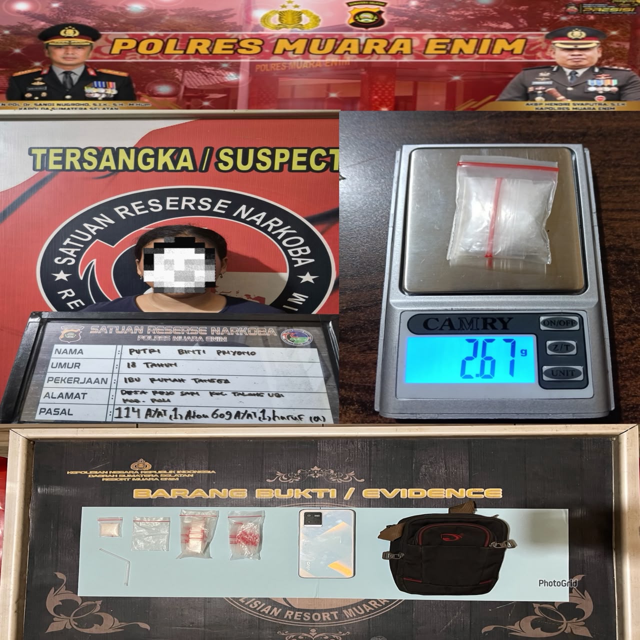Sapu Bersih Peredaran Narkotika, Polres Muara Enim Tangkap Empat Pengedar Sabu dan Ganja