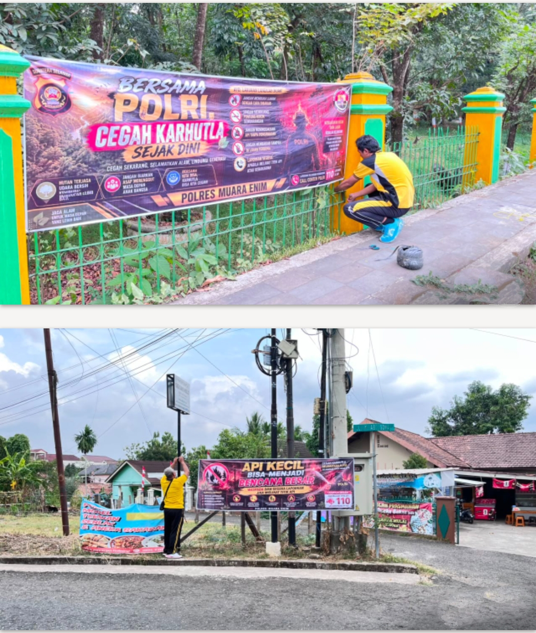 Sie Humas Polres Muara Enim Himbau Masyarakat Lewat Spanduk Cegah Kebakaran Hutan dan Lahan