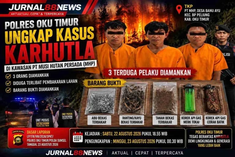 Tiga Pria Diamankan Unit Pidsus Polres OKU Timur Terkait Dugaan Pembakaran Lahan