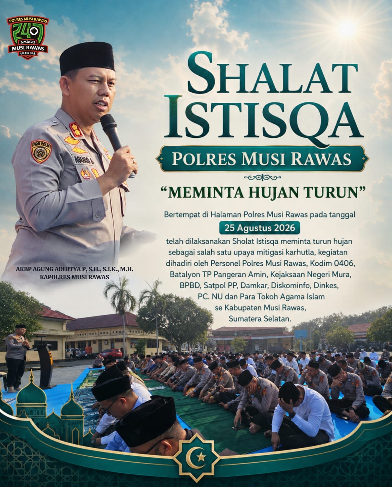 Ikhtiar Spiritual Polres Musi Rawas: Sholat Istisqa dan Doa Bersama demi Meredam Ancaman Karhutla
