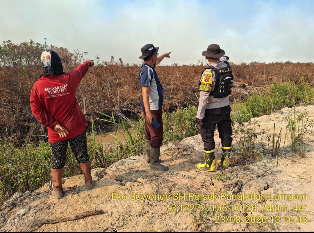 Polsek Pangkalan Lampam Lakukan Ground Check Hotspot Karhutla di Desa Rambai